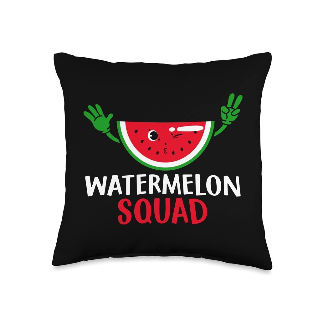 1185 Watermelon Squad Funny Happy Winking Watermelon Fruit Throw Pillow